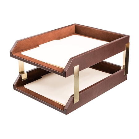 Dacasso Chocolate Brown Leather Double Letter Trays AG-3420